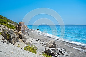 Agios Pavlos beach with Saint Paul church, a very old Byzantine church that was built at the place Selouda.