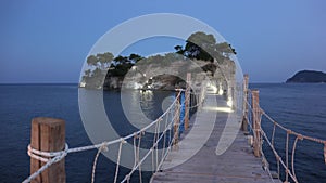 Agios Sostis rope bridge to Cameo Island in Zakynthos at night