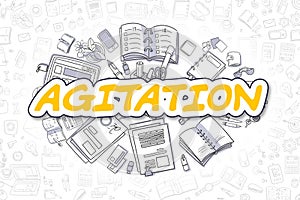 Agitation - Doodle Yellow Word. Business Concept.