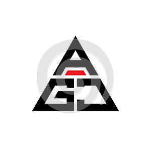 AGJ triangle letter logo design with triangle shape. AGJ triangle logo design monogram. AGJ triangle vector logo template with red