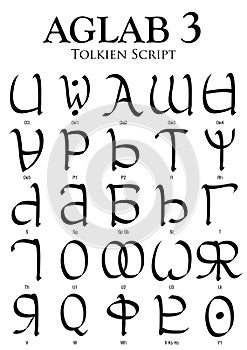 AGLAB Alphabet 3 - Tolkien Script on white background