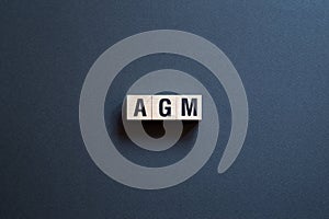 AGM - annual general meeting,word concept on cubes