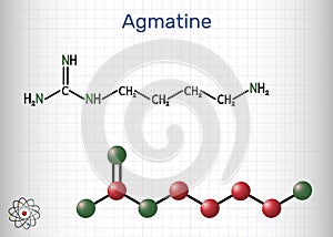 Agmatine molecule. It is amino compound, member of guanidines, natural metabolite of arginine. Sheet of paper in a cage