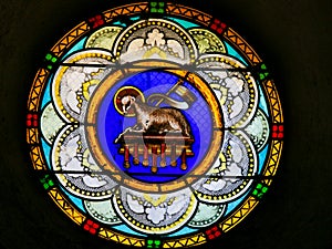 Agnus Dei or Lamb of God - Stained Glass in Antibes Church