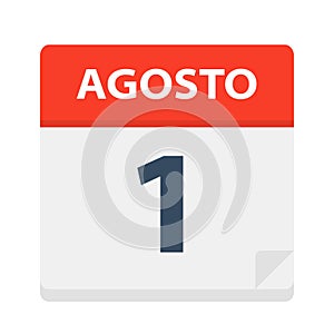 Agosto 1 - Calendar Icon - August 1. Vector illustration of Spanish Calendar Leaf