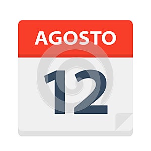 Agosto 12 - Calendar Icon - August 12. Vector illustration of Spanish Calendar Leaf