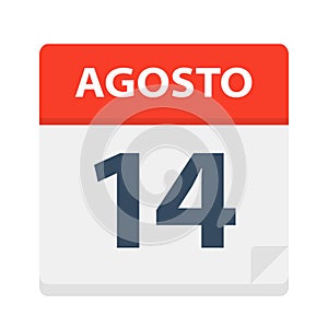 Agosto 14 - Calendar Icon - August 14. Vector illustration of Spanish Calendar Leaf