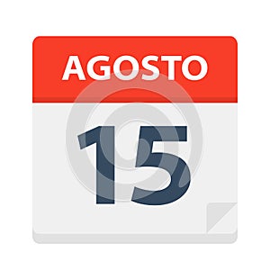 Agosto 15 - Calendar Icon - August 15. Vector illustration of Spanish Calendar Leaf