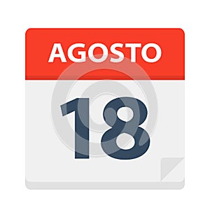 Agosto 18 - Calendar Icon - August 18. Vector illustration of Spanish Calendar Leaf