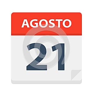 Agosto 21 - Calendar Icon - August 21. Vector illustration of Spanish Calendar Leaf