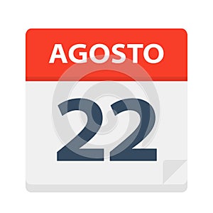 Agosto 22 - Calendar Icon - August 22. Vector illustration of Spanish Calendar Leaf