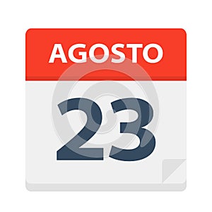 Agosto 23 - Calendar Icon - August 23. Vector illustration of Spanish Calendar Leaf