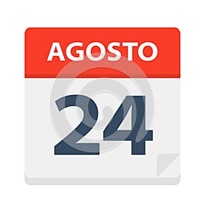 Agosto 24 - Calendar Icon - August 24. Vector illustration of Spanish Calendar Leaf