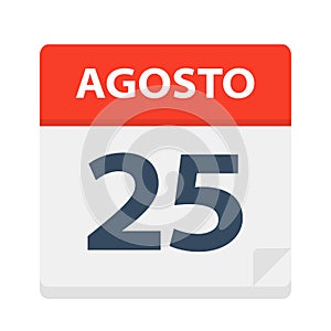 Agosto 25 - Calendar Icon - August 25. Vector illustration of Spanish Calendar Leaf