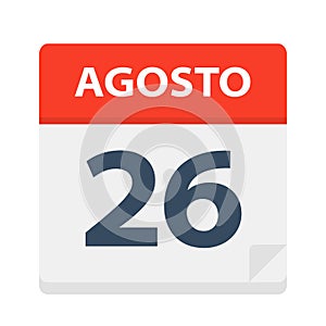 Agosto 26 - Calendar Icon - August 26. Vector illustration of Spanish Calendar Leaf