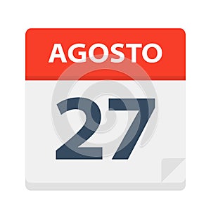 Agosto 27 - Calendar Icon - August 27. Vector illustration of Spanish Calendar Leaf