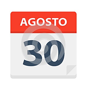 Agosto 30 - Calendar Icon - August 30. Vector illustration of Spanish Calendar Leaf