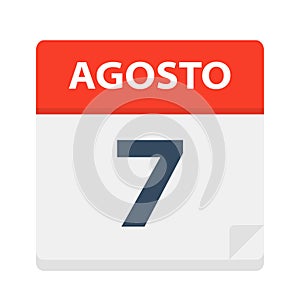 Agosto 7- Calendar Icon - August 7 Vector illustration of Spanish Calendar Leaf