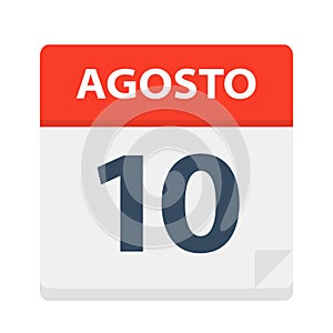 Agosto 10 - Calendar Icon - August 10. Vector illustration of Spanish Calendar Leaf photo