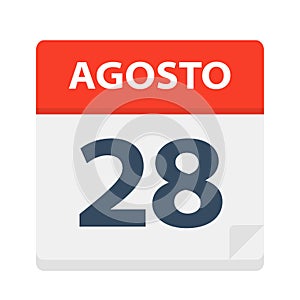 Agosto 28 - Calendar Icon - August 28. Vector illustration of Spanish Calendar Leaf photo