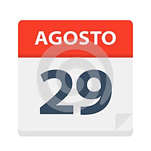 Agosto 29 - Calendar Icon - August 29. Vector illustration of Spanish Calendar Leaf photo