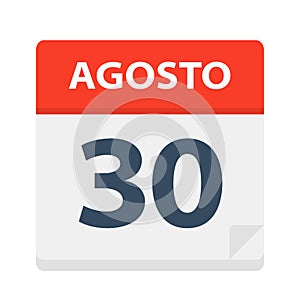 Agosto 30 - Calendar Icon - August 30. Vector illustration of Spanish Calendar Leaf photo