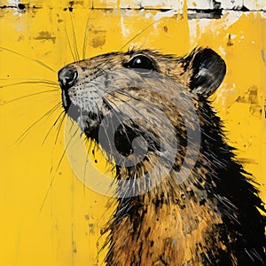 Yellow Rodent Painting In High-contrast Realism Style photo