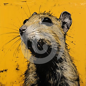 Black And Yellow Mouse Painting In The Style Of Mark Lague photo