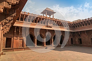 Agra Fort red sandstone medieval architecture ruins at Agra India