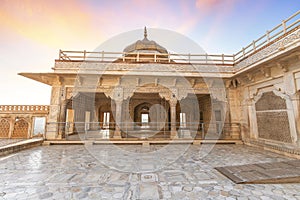 Agra Fort white marble royal palace medieval architecture at sunrise at Agra India