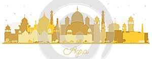 Agra India City Skyline Silhouette with Golden Buildings Isolated on White