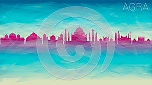 Agra India City Skyline Vector Silhouette. Broken Glass Abstract Geometric Dynamic Textured. Banner Background. Colorful Shape Com