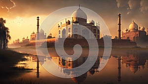 Agra Uttar Pradesh is perfect for romantics Tajmahal in india Evening fantasy artwork generative ai art