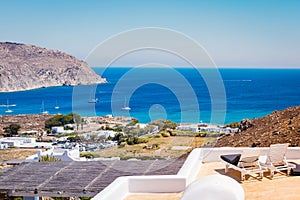 Agrari Beach Mykonos Greece blue sea, wild, quiet famous for diving snorkeling