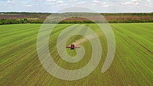 Agrarian, agricultural machinery, work in the field. Aerial photography.