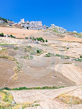 Agrarian fields and ruins in southern Sicily