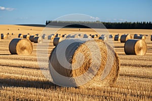 Agrarian landscape Hay bales scattered across a golden field