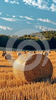 Agrarian landscape Hay bales scattered across a golden field