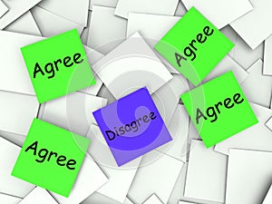 Agree Disagree Post-It Notes Show Supporting Or