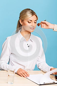 Agreeable TV announcer preparing for broadcasting