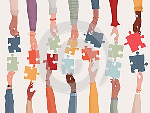 Agreement or affair between a group of colleagues or collaborators. Diversity people co-workers who collaborate. Jigsaw puzzle