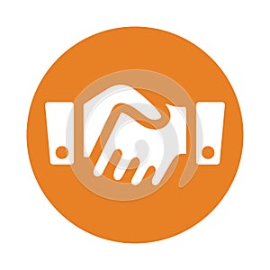 Agreement, business deal, handshake, partnership vector icon. Orange color