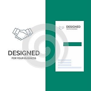 Agreement, Deal, Handshake, Business, Partner Grey Logo Design and Business Card Template