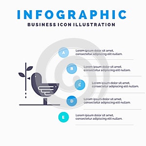 Agreement, Dove, Friendship, Harmony, Pacifism Solid Icon Infographics 5 Steps Presentation Background