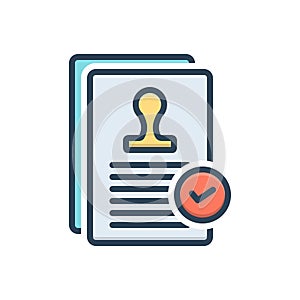 Color illustration icon for agreement, reconciliation and stamp