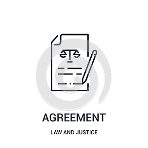 agreement icon vector from law and justice collection. Thin line agreement outline icon vector illustration. Linear symbol for use