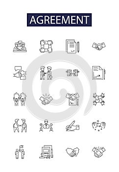 Agreement line vector icons and signs. Accord, Covenant, Treaty, Understanding, Settlement, Arrangement, Pledge, Bond