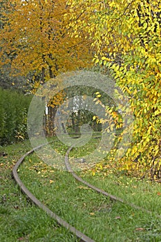Agreement park train rail in a autumn day  