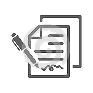 Agreement, pen, sign icon. Gary vector graphics