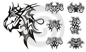 Agressive peaked dragon symbols in tribal style